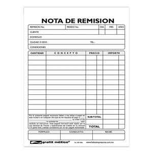 NOTA DE REMISION GRAFIX (1/4 CARTA, 4 PZS.)